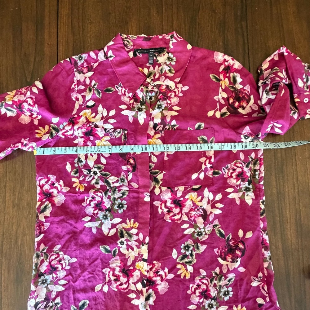 White House Black Market Purple Floral Long Sleeve Silk Blend Shirt, Size 8 - Picture 11 of 12
